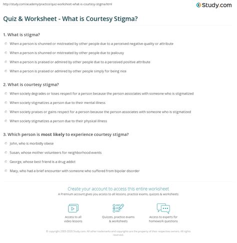 Quiz And Worksheet What Is Courtesy Stigma