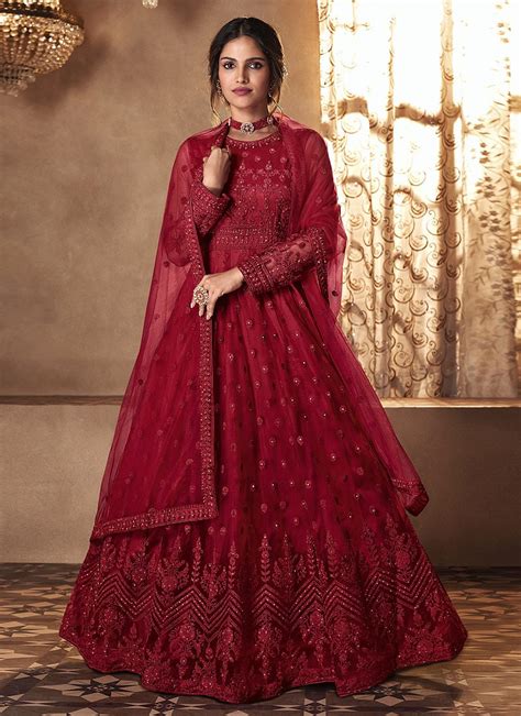 Bridal Red Flared Designer Work Anarkali Suit Indian Heavy Anarkali