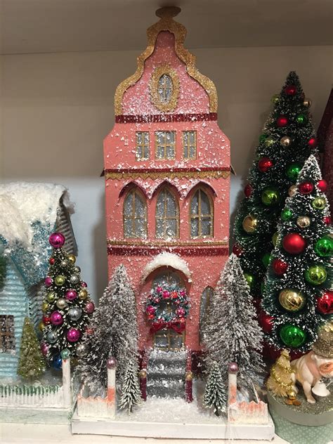 Coral Townhouse Putz House Paper Christmas Houses With Mica Glitter