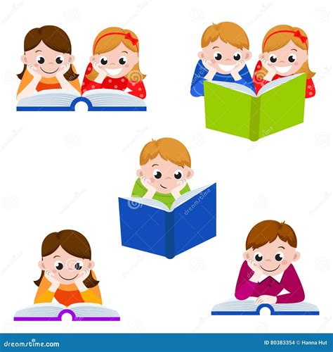 Cute Children Reading Books Icon For Education Stock Vector