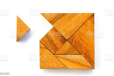 Wooden Tangram Puzzle In Square Shape Wait For Fulfill On White
