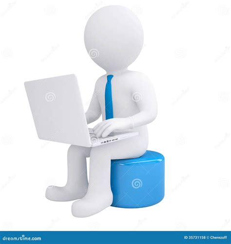 White 3d Man Working At His Laptop Stock Illustration Illustration Of