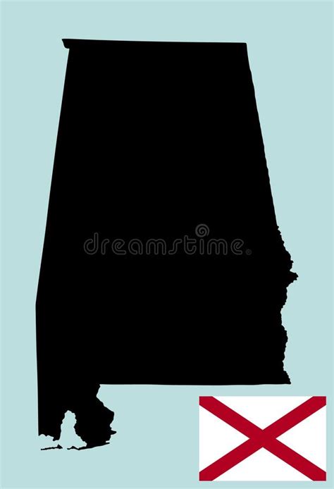 Alabama Map Flag Vector Silhouette Illustration Isolated On Black