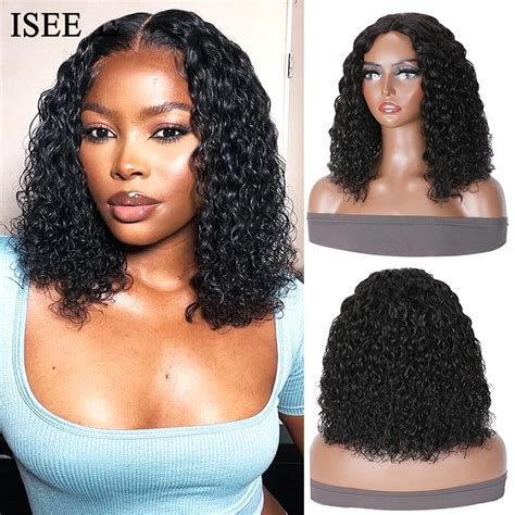 Water Wave Bob Wig V Part Kinky Curly Wigs Isee Hair Thin Part Middle Part Glueless Wigs