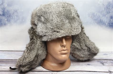 Winter Rabbit Fur Hat Natural Ushanka Hat Russian Winter Fur Etsy