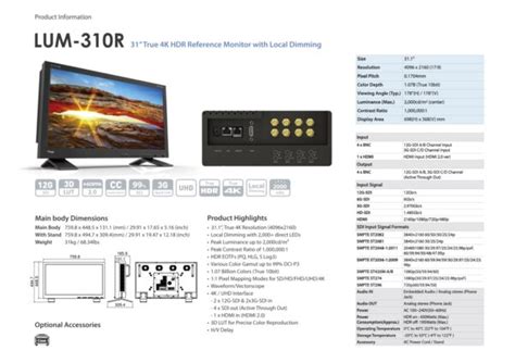 31 Tvlogic Lum 310r 4k Hdr Reference Master Monitor Mediagear