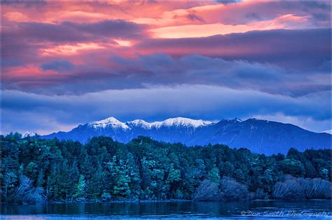 Winter Sunset Over Lake Manapouri New Zealand Landscape