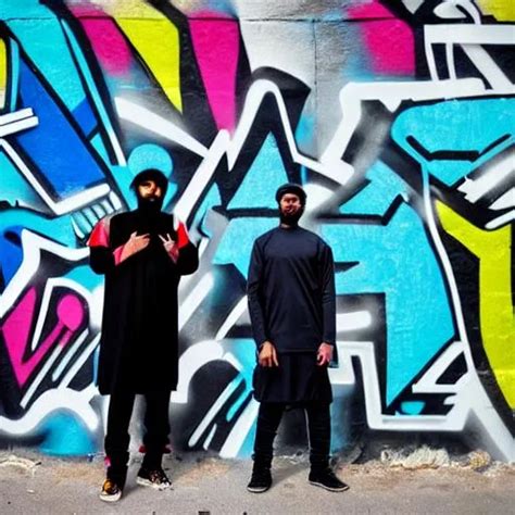 Two Muslim Rappers Kufi In Front Of Grafitti Wall Openart