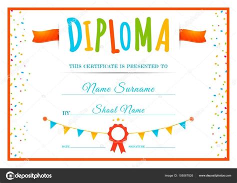 Diploma De Diseño Para Niños Plantilla Para La Escuela O Jardín De La Infancia Certificado De