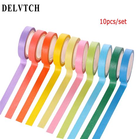 delvtch 10pcs set 7 5mm 5m diy rainbow candy color washi tape adhesive tape diy scrapbooking