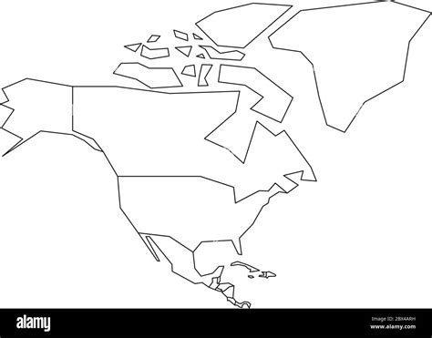 Political Map Of North America Simplified Black Wireframe Outline