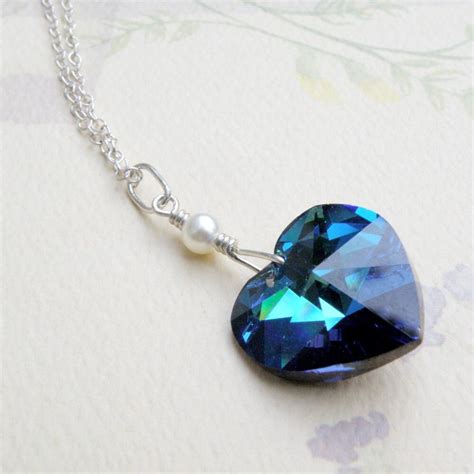 Sale Blue Crystal Heart Necklace Teal Crystal By Fineheart On Etsy