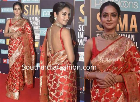 shanvi srivastava in a banarasi silk saree at siima awards 2018 south india fashion