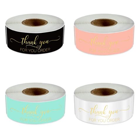 120pcs Gold Foil Thank You For Your Order Stickers Roll Pink