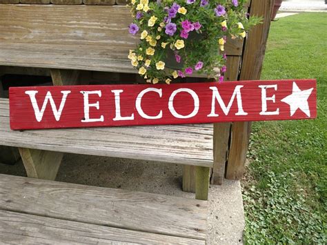 Red Welcome Sign Star Horizontal Outdoor Decor Welcome Sign Decor