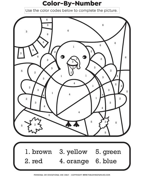 Thanksgiving Color By Number Printable Kids Activity Fun Loving Families