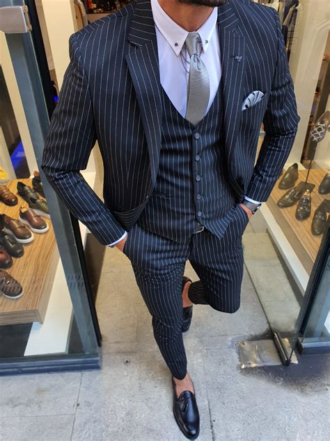 buy black slim fit pinstripe suit by with free shipping