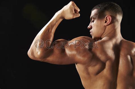 Male Bodybuilder Flexing Muscles Stock Photo Crushpixel