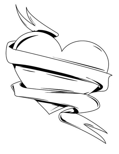 Heart With Ribbon Coloring Page Printable