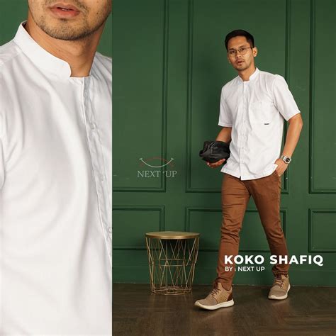 Jual Kemeja Baju Koko Muslim Pria Warna Putih Lengan Pendek Basic 100