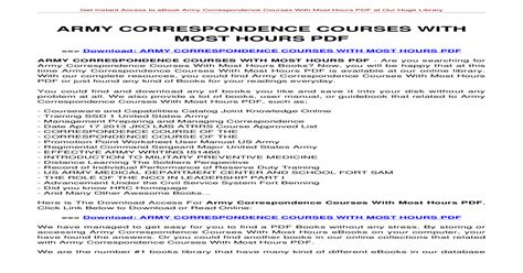 Army Correspondence Courses With Most Hours Instant Access To Ebook