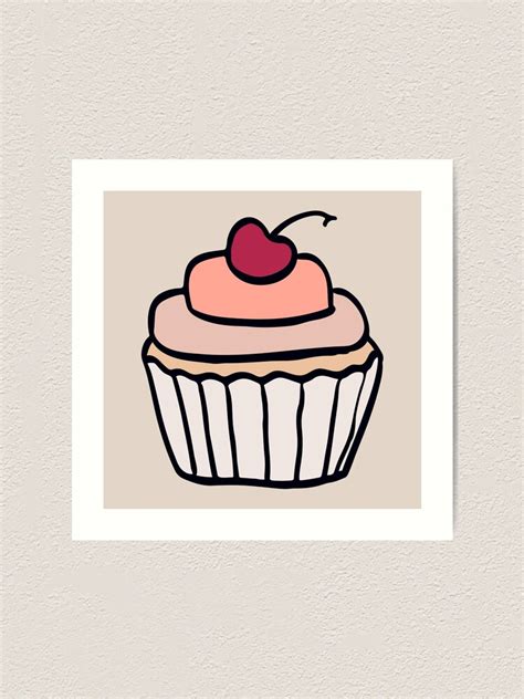 Cupcake With Cherry Doodle Cartoon Illustration Art Print By