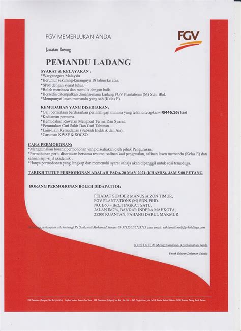 Level 9, wisma fgv, jalan raja laut, 50350 kuala lumpur wilayah persekutuan. Iklan Jawatan FGV Plantations (M) Sdn Bhd • Portal Kerja ...