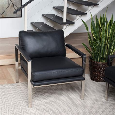 Studio Designs Home Lintel Modern Leather Arm Chair In Chromeblack
