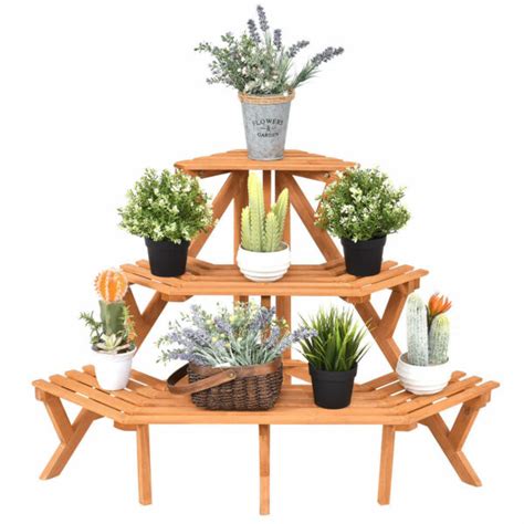 44.5 h, 17 w, 17 l. 3 Tier Wood Corner Flower Stand Plant Ladder Pot Holder ...
