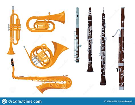 Wind Classical Orchestral Musical Instrument Set Isolated Stock Vector