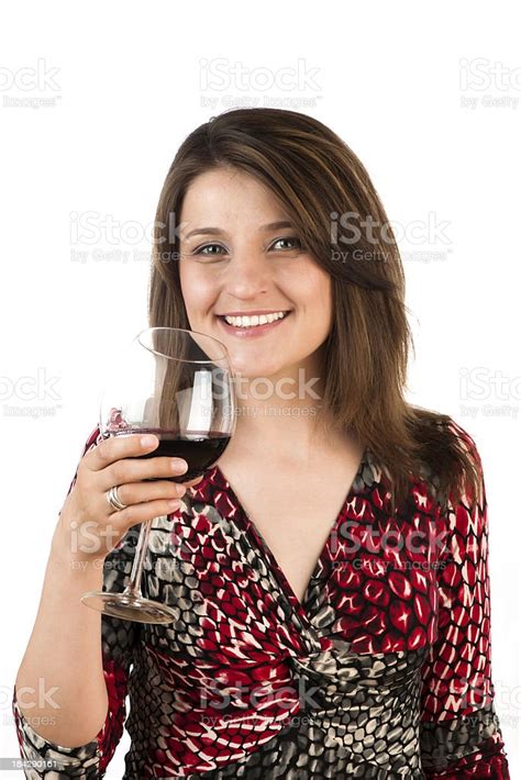 Young Attractive Happy Smiling Woman With Redwine Glass Isolated Stock