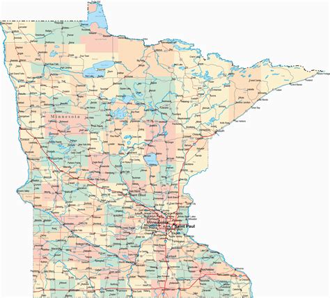 Minnesota Map With Counties And Cities Time Zones Map World