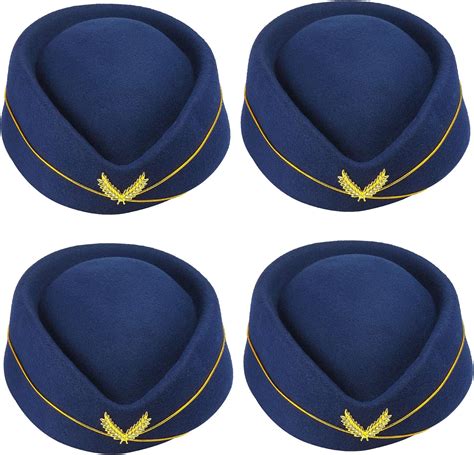 Yewong 4 Pieces Stewardess Hat Woolen Flight Attendant Air Hostess Hat