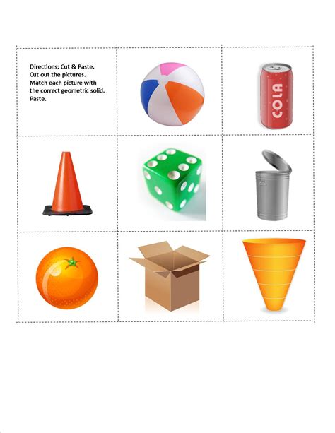 Geometric Solids Cut And Paste Worksheet See Other Page Kindergarten