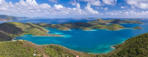 Aerial Panoramic Shot Of St John Us Virgin Islands On The Right And