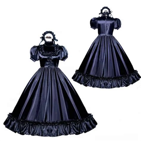 french maid girl sissy lockable black satin long dress cosplay costume tailored 79 99 picclick