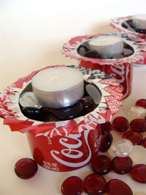 Three Coke A Cola Can Candle Holders With White Candles Etsy Candle