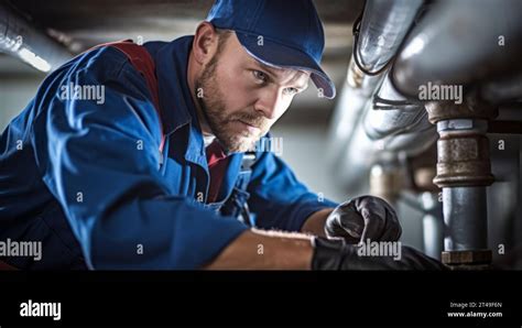 Plumbers Working On Pipes Under Sink Stock Photo Alamy