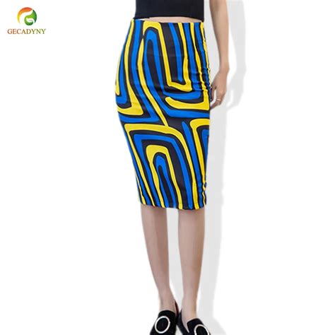 High Waist Polyester Midi Length Lady Skirt Sexy Printed Women Pencil