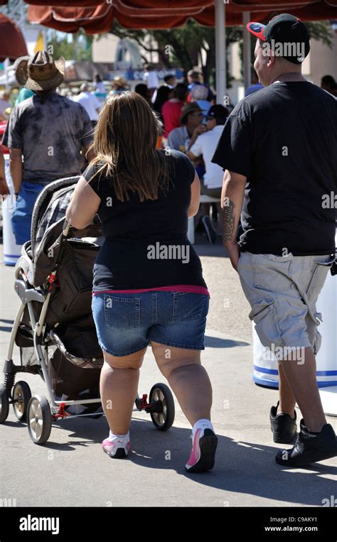 Fat Woman Obesity Obese Overweight Walking Shorts Rear Back View Hi Res