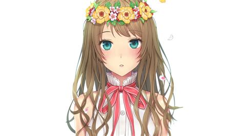 Download 1920x1080 Wallpaper Cute Blue Eyes Original Flowers Crown Anime Girl Full Hd Hdtv