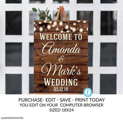 Wedding Welcome Sign Template Rustic Sign Rustic Wedding Sign Bridal