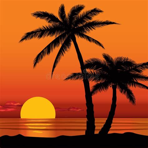 Palm Trees On The Beach Vector Palm Tree Sunset Silhouette Painting