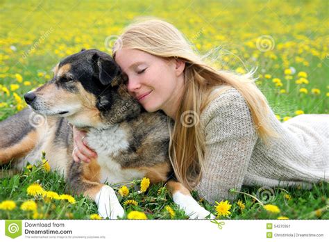Woman Tenderly Hugging German Shepherd Dog Stock Image Image Of Caucasian Breed 54270351
