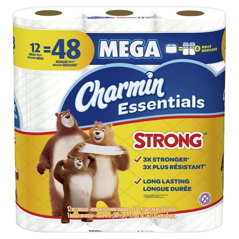 Charmin Essentials Strong Toilet Paper 12 Mega Rolls 451 Sheets Per