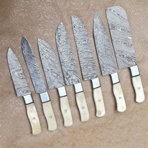 Custom Made Damascus Steel Kitchen Knife Set Sn Blades