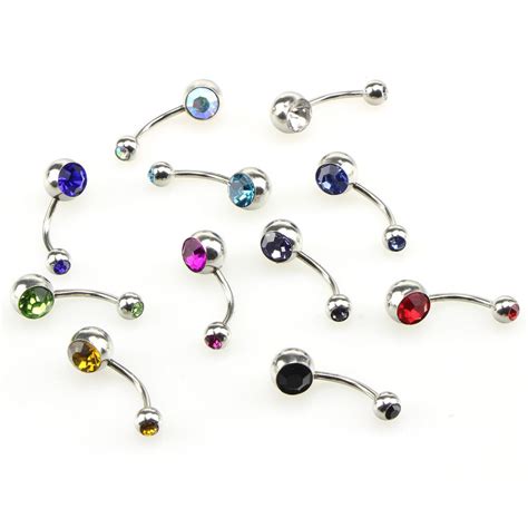 Stainless Steel Navel Button Belly Rings Crystal Bell Ring Body Piercing Jewelry 12 Colours