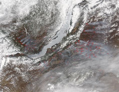 Fires Surrounding Lake Baikal Nasa Earth Observatory Collection