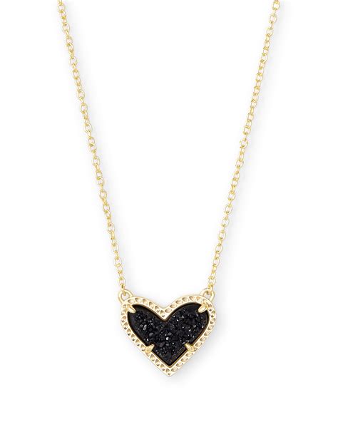 Ari Heart Gold Pendant Necklace In Black Drusy Kendra Scott