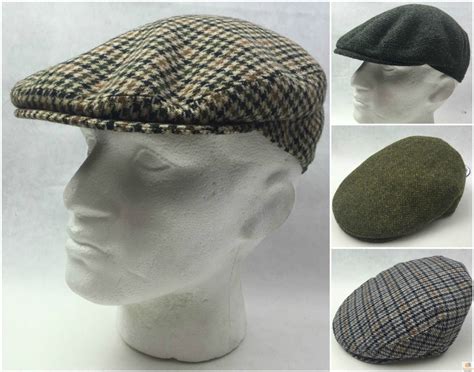 Stratford English Tweed County Flat Cap Mens Driving Hat Wool Made In